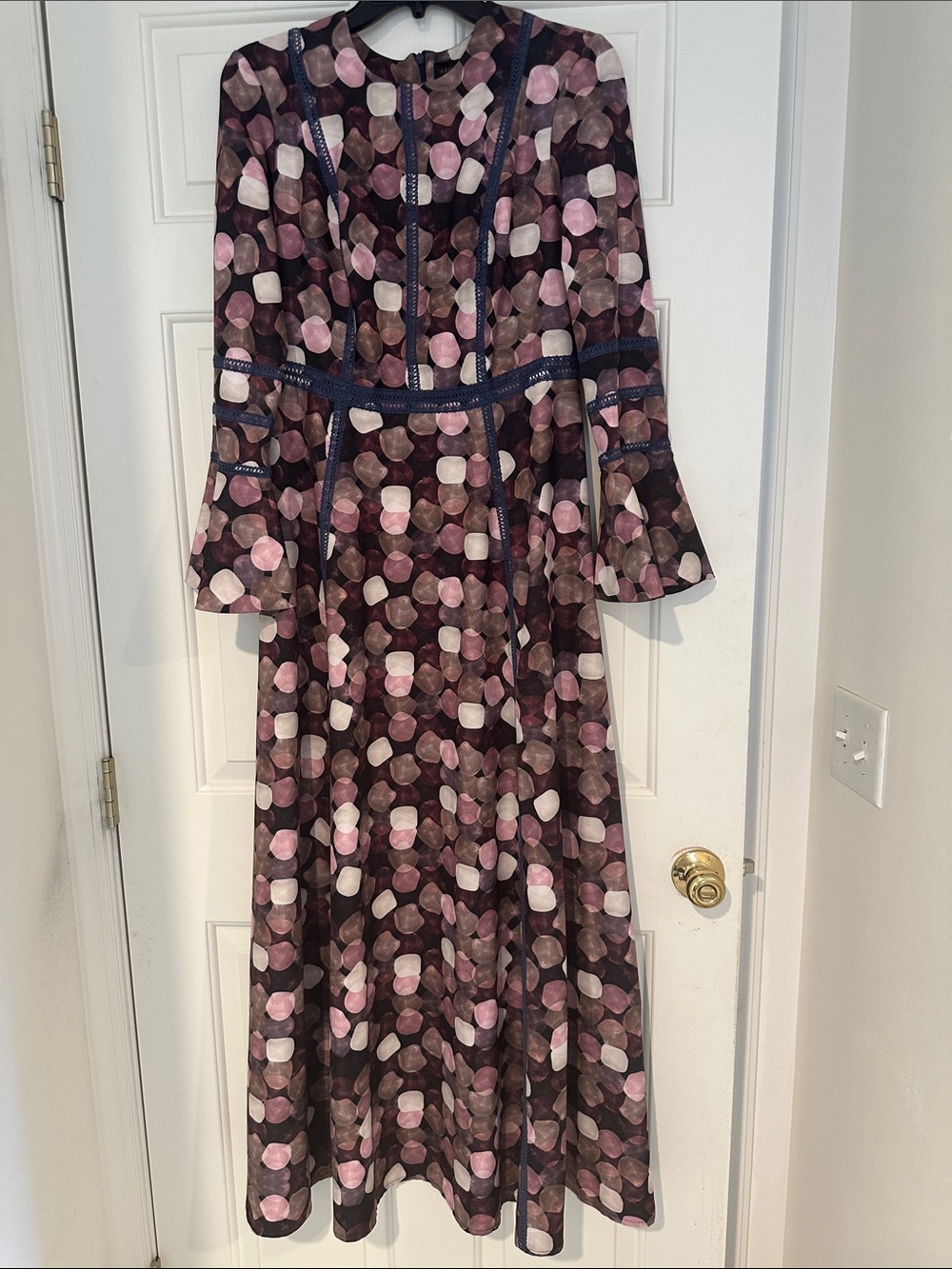 Geometric Print Maxi Dress in Pink and Brown